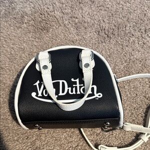 Von Dutch Black Mini Bag with White Accents